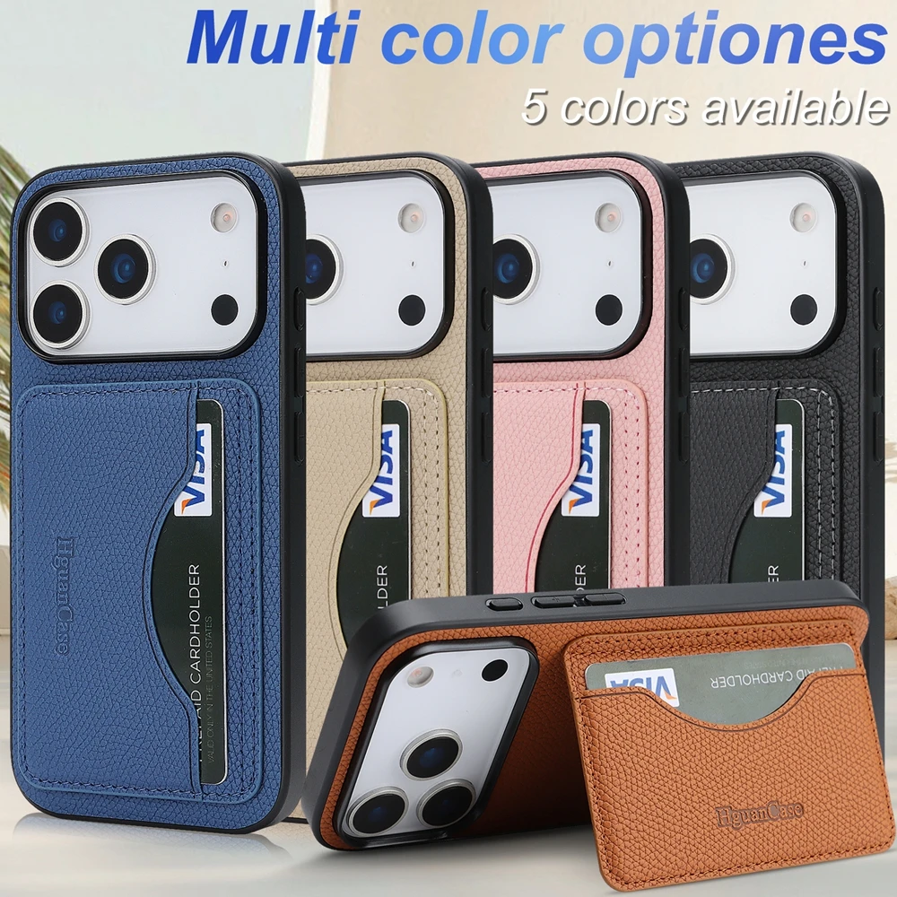 Leather Wallet Card Holder Phone Cover - Leren hoesje met kaarthouder, standaard en