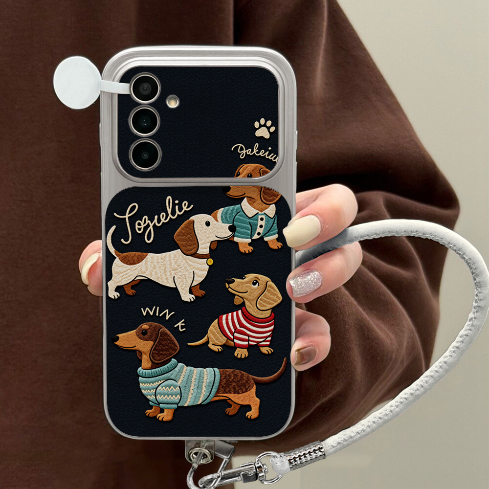 Cute Cartoon Wrist Strap Silicone Case - Cartoon Dachshund Telefoonhoesje voor Samsung A56