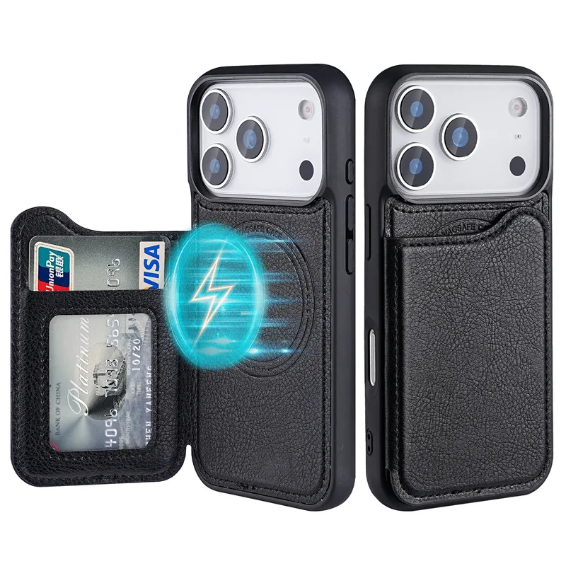 Leather Wallet Card Holder Phone Cover - Magsafe magnetische leren portemonnee met kaarthouder,