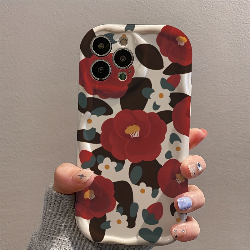 Vintage Floral Pattern Soft Case - Vintage Rode Camelia Bloem Rimpelpatroon Telefoonhoesje