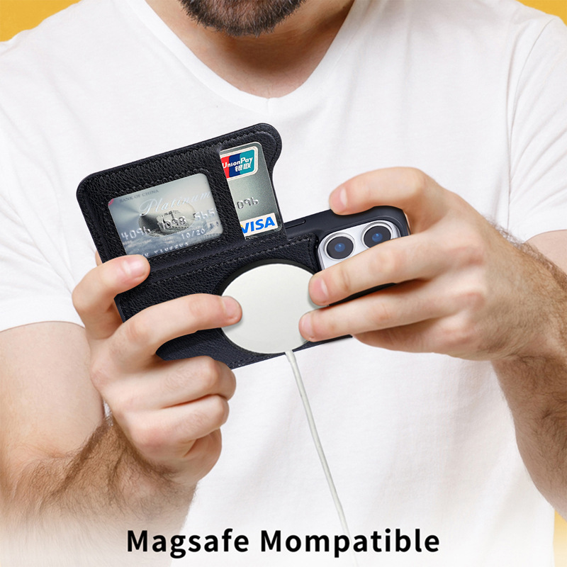 Magsafe magnetische leren port - Leather Wallet Card Holder Phone Cover recensie en prijs