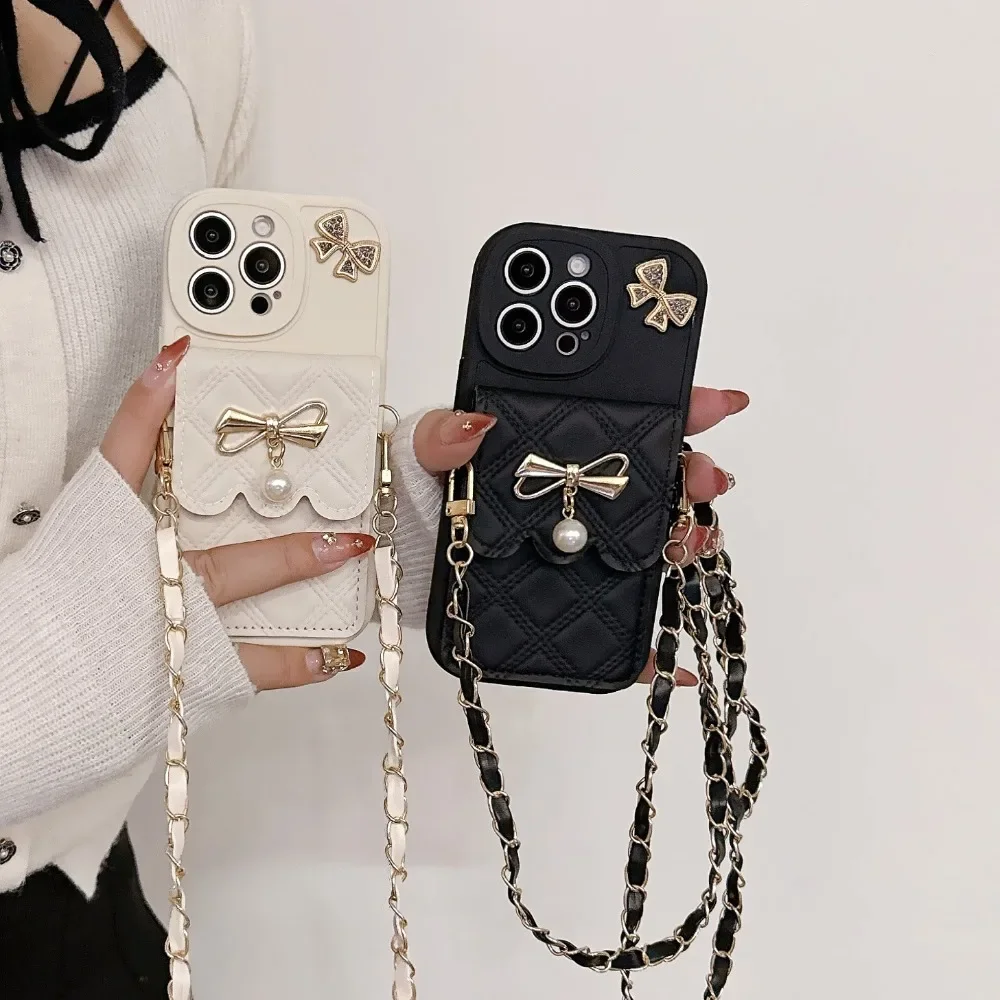 3D Bowknot Crossbody Kaarthoud - Leather Wallet Card Holder Phone Cover recensie en prijs